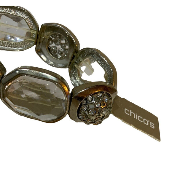 Chico's Oval Crystal Stone Gold Charm Stretch Bracelet Women's Fashion Jewelry - Picture 9 of 9